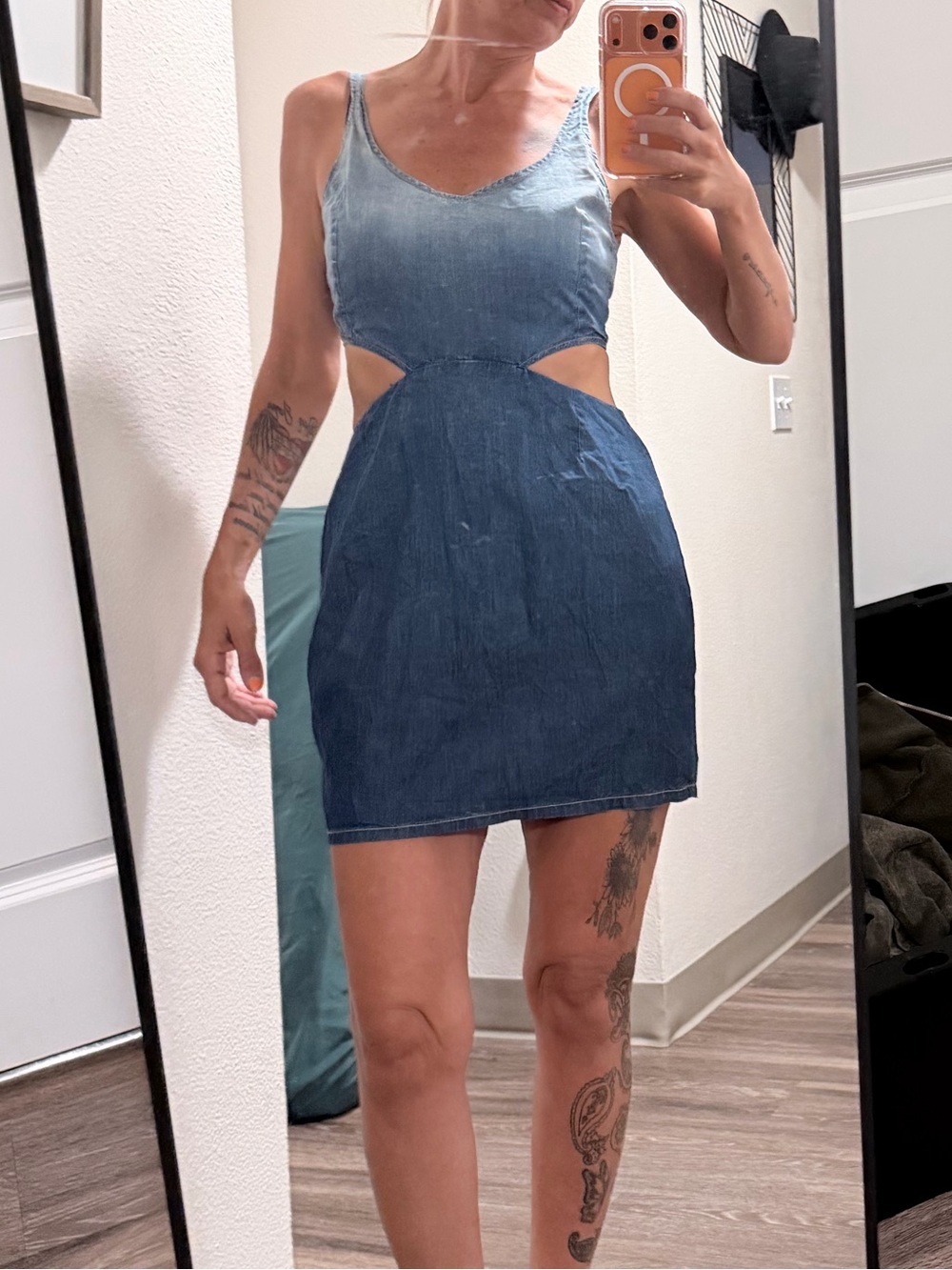 Light Blue Denim Mini Dress with Cutout Back